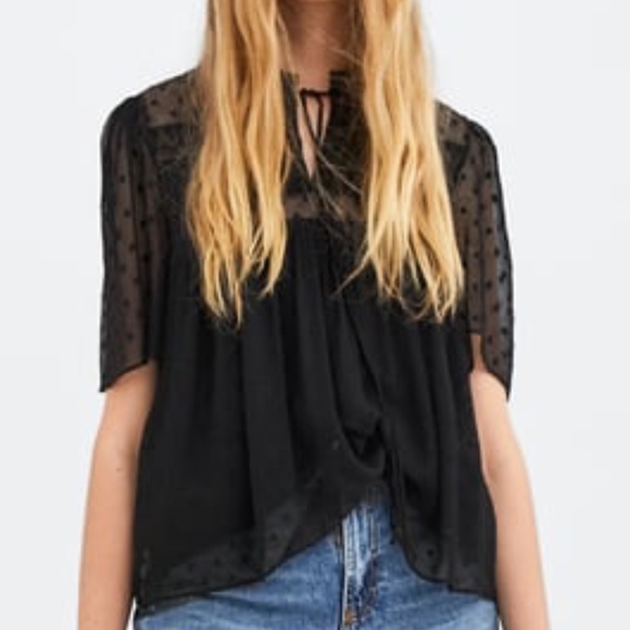 NEW ZARA XS PLUMETIS TOP Black - Picture 1 of 2